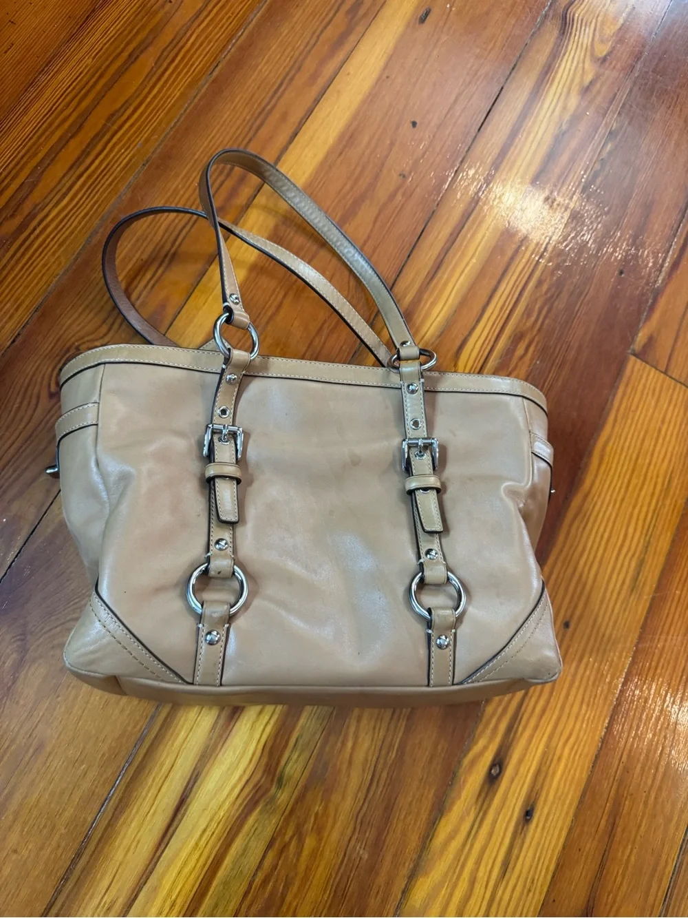 COACH Tan and Brown Leather-Trim Shoulder Tote
